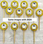 Class of 2024 Cupcake Toppers, Black and Gold, Set of 12