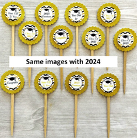 Class of 2024 Cupcake Toppers, Black and Gold, Set of 12