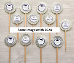 Class of 2024 Cupcake Toppers, Blue and Silver, Set of 12