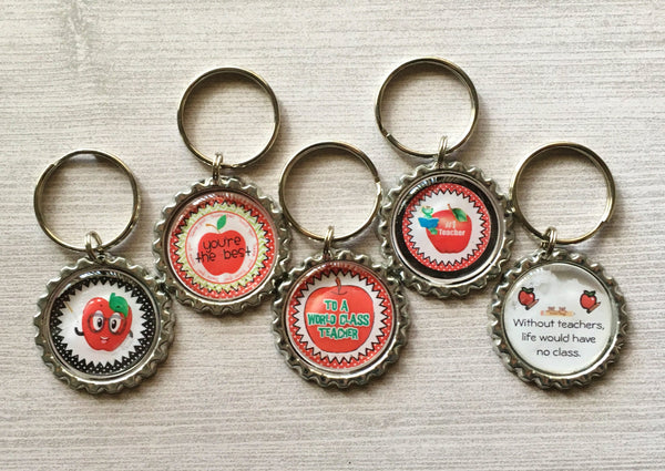 Keychain,Key Ring,Teacher,Teachers,Teacher Keychains,Teacher Key Rings,Apples,Bottle Cap Keychain,Bottle Cap Key Ring,Handmade