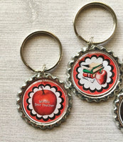 Keychain,Key Ring,Teacher,Teachers,Teacher Keychains,Teacher Key Rings,Apples,Bottle Cap Keychain,Bottle Cap Key Ring,Handmade