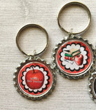 Keychain,Key Ring,Teacher,Teachers,Teacher Keychains,Teacher Key Rings,Apples,Bottle Cap Keychain,Bottle Cap Key Ring,Handmade