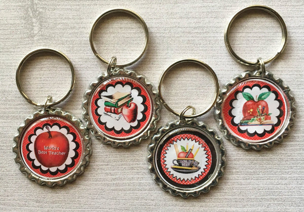 Keychain,Key Ring,Teacher,Teachers,Teacher Keychains,Teacher Key Rings,Apples,Bottle Cap Keychain,Bottle Cap Key Ring,Handmade