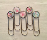 Planner Clip,Bookmark,Flower Silhouette,Flowers,Floral,4 inch,Jumbo Paper Clip,Page Marker,Bookmark Clip,Bottle Cap,Party Favor,Handmade