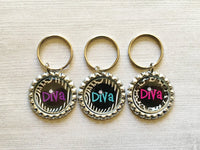 Keychain,Key Ring,Diva,Princess,Diva Keychain,Bottle Cap Keychain,Bottle Cap Key Ring,Gift,Party Favor,Birthday,Handmade