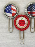 Planner Clip,Bookmark,Teacher,American Flag,Apple,Large Paper Clip,Page Marker,Bookmark Clip,Bottle Cap,Party Favor,Gift,Birthday,Handmade