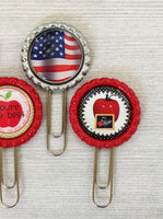 Planner Clip,Bookmark,Teacher,American Flag,Apple,Large Paper Clip,Page Marker,Bookmark Clip,Bottle Cap,Party Favor,Gift,Birthday,Handmade