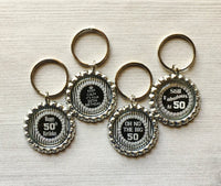 Keychain,Key Ring,50th Birthday,Happy 50th Birthday,Key Chain,Keyring,Bottle Cap,Accessories,Bottle Cap Keychain,Gift,Party Favor,Handmade