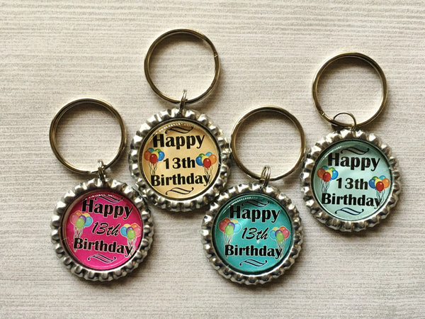 Keychain,Key Ring,13th Birthday,Happy 13th Birthday,Key Chain,Keyring,Bottle Cap,Accessories,Bottle Cap Keychain,Gift,Party Favor,Handmade