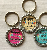 Keychain,Key Ring,13th Birthday,Happy 13th Birthday,Key Chain,Keyring,Bottle Cap,Accessories,Bottle Cap Keychain,Gift,Party Favor,Handmade