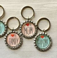 Keychain,Key Ring,I Heart,I Love,Dad,Mom.Key Chain,Keyring,Bottle Cap,Accessories,Bottlecap Keychain,Handmade,Party Favor,Gift,Birthday