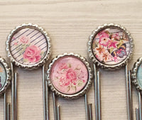 Planner Clip,Bookmark,Flower Silhouette,Flowers,Floral,4 inch,Jumbo Paper Clip,Page Marker,Bookmark Clip,Bottle Cap,Party Favor,Handmade