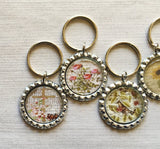 Keychain,Key Ring,Music,Music Themed,Sheet Music,Bottle Cap Keychain,Bottle Cap Key Ring,Gift,Party Favor,Birthday,Flowers,Birds,Handmade