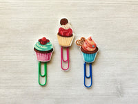 Planner Clip,Bookmark,Cupcakes,Page Marker,Bookmark Clip,Large Paper Clip,Gift,Cupcake Page Markers,Party Favor,Handmade,Set of 3