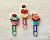 Planner Clip,Bookmark,Cupcakes,Page Marker,Bookmark Clip,Large Paper Clip,Gift,Cupcake Page Markers,Party Favor,Handmade,Set of 3