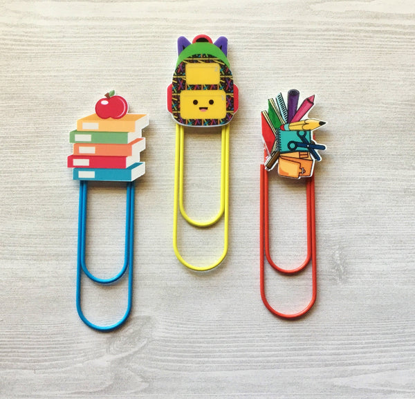 Planner Clip,Bookmark,School Themed,Page Marker,Bookmark Clip,Jumbo Paper Clip,4 Inch,Gift,School Page Markers,Party Favor,Handmade,Set of 3