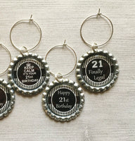 Wine Charms,21st Birthday,Drink Markers,Glass Markers,Wine Glass Charms,Bottle Cap Wine Charms,Gift,Party Favor,Birthday,Handmade,Set of 6