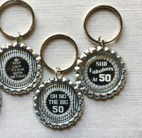 Keychain,Key Ring,50th Birthday,Happy 50th Birthday,Key Chain,Keyring,Bottle Cap,Accessories,Bottle Cap Keychain,Gift,Party Favor,Handmade
