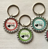 Keychain,Key Ring,Birth Month,Birthday,Key Chain,Keyring,Bottle Cap,Accessories,Bottle Cap Keychain,Gift,Party Favor,Handmade,All Months