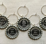 Wine Charms,21st Birthday,Drink Markers,Glass Markers,Wine Glass Charms,Bottle Cap Wine Charms,Gift,Party Favor,Birthday,Handmade,Set of 6