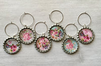 Wine Charms,Floral Themed,Drink Markers,Glass Markers,Wine Glass Charms,Bottle Cap Wine Charms,Gift,Party Favor,Floral,Handmade,Set of 6