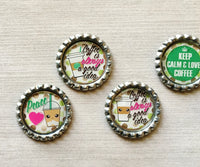 Magnets,Bottle Cap Magnets,Coffee,Coffee Quotes,Latte,Refrigerator Magnets,Fridge Magnet,Office Magnets,Gift,Party Favor,Handmade,Set of 5