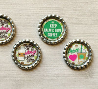 Magnets,Bottle Cap Magnets,Coffee,Coffee Quotes,Latte,Refrigerator Magnets,Fridge Magnet,Office Magnets,Gift,Party Favor,Handmade,Set of 5