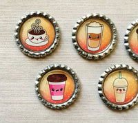 Magnets,Bottle Cap Magnets,Coffee,Coffee Lover,Latte,Refrigerator Magnets,Fridge Magnet,Office Magnets,Gift,Party Favor,Handmade,Set of 5