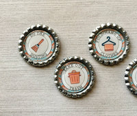 Magnets,Bottle Cap Magnets,Chores,Set of Chores,Refrigerator Magnets,Fridge Magnet,Whiteboard Magnets,Gift,Party Favor,Handmade,Set of 5