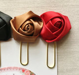 Planner Clip,Bookmark,Floral,Silk Rosette,Page Marker,Bookmark Clip,Organizer Clip,Gift,Party Favor,Handmade,Stationary Clip,Roses,Set of 4