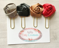 Planner Clip,Bookmark,Floral,Silk Rosette,Page Marker,Bookmark Clip,Organizer Clip,Gift,Party Favor,Handmade,Stationary Clip,Roses,Set of 4
