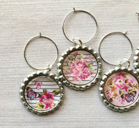 Wine Charms,Floral Themed,Drink Markers,Glass Markers,Wine Glass Charms,Bottle Cap Wine Charms,Gift,Party Favor,Floral,Handmade,Set of 6