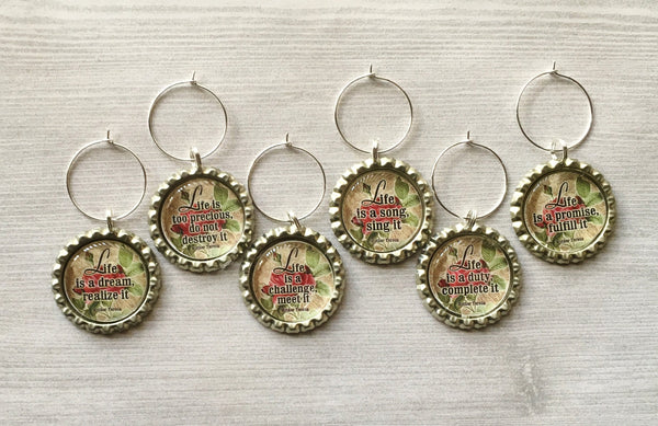 Wine Charms,Inspirational Quotes,Life is,Drink Markers,Glass Markers,Wine Glass Charms,Bottle Cap Wine Charm,Gift,Party Favor,Handmade