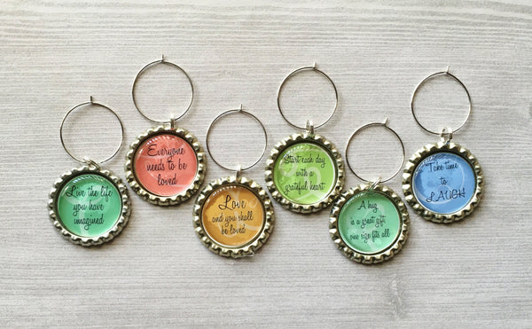 Wine Charms,Inspirational Quotes,Inspirational,Drink Markers,Glass Markers,Wine Glass Charms,Bottle Cap Wine Charm,Gift,Party Favor,Handmade