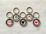 Keychain,Key Ring,Valentines,Valentines Day,Key Chain,Keyring,Bottle Cap,Accessories,Bottle Cap Keychain,Gift,Party Favor,Handmade,Set of 5