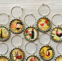 Wine Charms,Wine,Drink Markers,Glass Markers,Wine Glass Charms,Bottle Cap Wine Charm,Red Wine,Gift,Party Favor,Birthday,Handmade,Set of 12