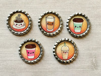 Magnets,Bottle Cap Magnets,Coffee,Coffee Lover,Latte,Refrigerator Magnets,Fridge Magnet,Office Magnets,Gift,Party Favor,Handmade,Set of 5