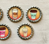 Magnets,Bottle Cap Magnets,Coffee,Coffee Lover,Latte,Refrigerator Magnets,Fridge Magnet,Office Magnets,Gift,Party Favor,Handmade,Set of 5