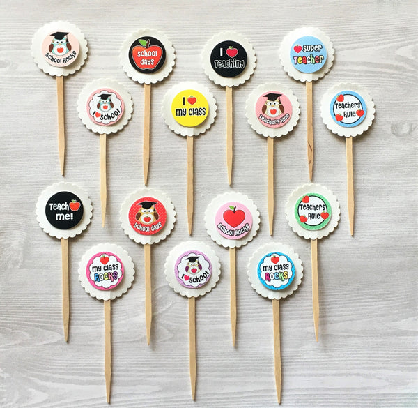 Cupcake Toppers,Teacher,Teacher Appreciation,Set of 15,Teacher Party Cupcake Toppers,Teacher Party,Party Favor,Handmade,Double Sided