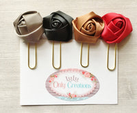 Planner Clip,Bookmark,Floral,Silk Rosette,Page Marker,Bookmark Clip,Organizer Clip,Gift,Party Favor,Handmade,Stationary Clip,Roses,Set of 4