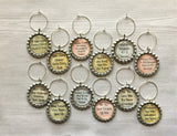 Wine Charms,Inspirational Quotes,Drink Markers,Glass Markers,Wine Glass Charms,Bottle Cap Wine Charm,Gift,Party Favor,Handmade,Set of 12