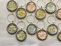 Wine Charms,Inspirational Quotes,Drink Markers,Glass Markers,Wine Glass Charms,Bottle Cap Wine Charm,Gift,Party Favor,Handmade,Set of 12