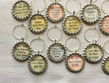 Wine Charms,Inspirational Quotes,Drink Markers,Glass Markers,Wine Glass Charms,Bottle Cap Wine Charm,Gift,Party Favor,Handmade,Set of 12