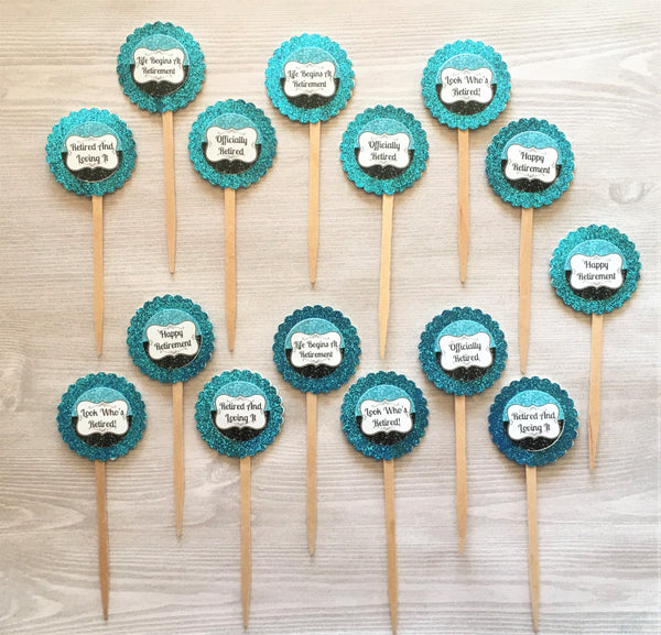 Cupcake Toppers,Retirement,Retirement Party,Set of 15,Retirement Party Cupcake Toppers,Happy Retirement,Party Favor,Handmade,Double Sided