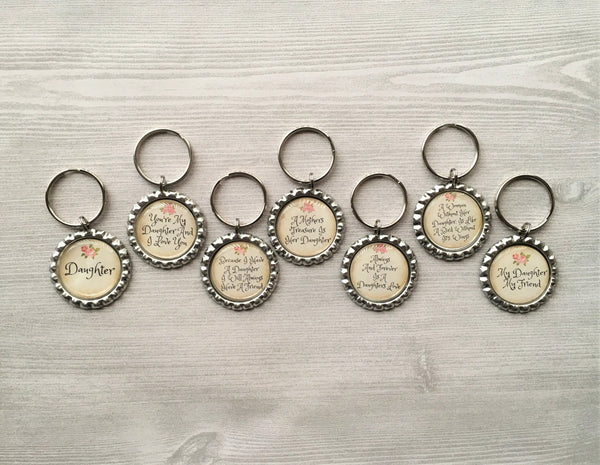 Keychain,Key Ring,Daughter,Daughter Keychains,Bottle Cap Keychain,Bottle Cap Key Ring,Floral Themed,Mothers Day,Gift,Party Favor,Handmade