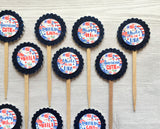 Cupcake Toppers,4th of July,Independence Day,July 4th,Set of 10,July 4th Decorations,Party Favor,Birthday,Handmade,Gift,Double Sided