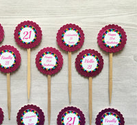 Cupcake Toppers,21st Birthday,Happy 21st Decorations,Set of 12,Birthday,Birthday Party Cupcake Toppers,Party Favor,Handmade,Double Sided