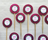 Cupcake Toppers,21st Birthday,Happy 21st Decorations,Set of 12,Birthday,Birthday Party Cupcake Toppers,Party Favor,Handmade,Double Sided