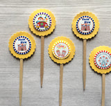 Cupcake Toppers,Circus,Circus Cupcake Toppers,Circus Birthday Decorations,Circus Baby Shower,Set of 6,Handmade,Double Sided