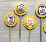 Cupcake Toppers,Circus,Circus Cupcake Toppers,Circus Birthday Decorations,Circus Baby Shower,Set of 6,Handmade,Double Sided